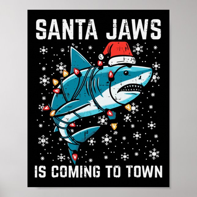 Christmas Shark Santa Jaws Xmas Men Boys Kids Yout Poster (Front)