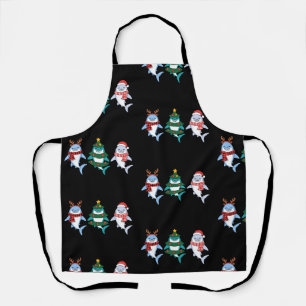 Christmas Shark Santa Reindeer Tree Xmas Holiday Apron