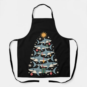 Christmas Shark Tree Snowflakes Xmas Holiday Apron