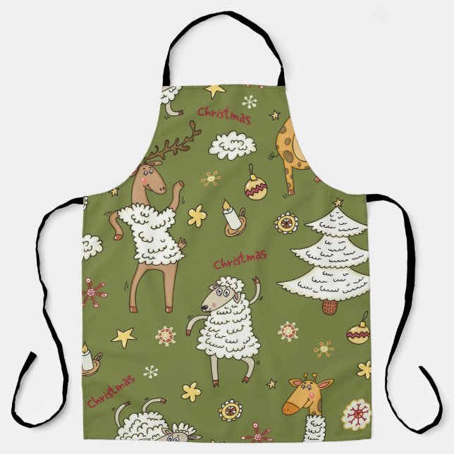 Christmas Sheep: Animal Vintage Illustration. Apron (Front)