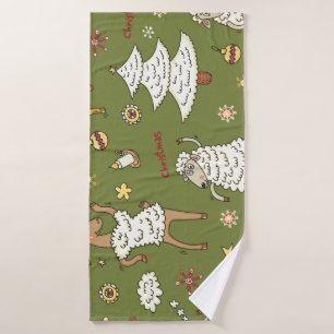 Christmas Sheep: Animal Vintage Illustration. Bath Towel