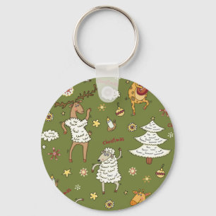Christmas Sheep: Animal Vintage Illustration. Key Ring