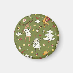 Christmas Sheep: Animal Vintage Illustration. Magnet