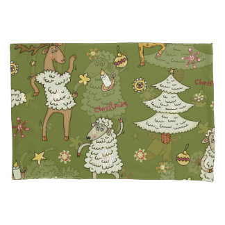Christmas Sheep: Animal Vintage Illustration. Pillowcase