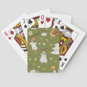 Christmas Sheep: Animal Vintage Illustration. Playing Cards