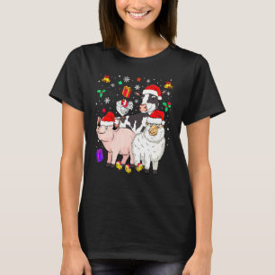 Christmas Sheep Chicken Xmas Cow With Santa Hat T-Shirt