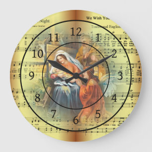 Christmas Sheet Music ~ The Holy Family ~ Angel Large Clock