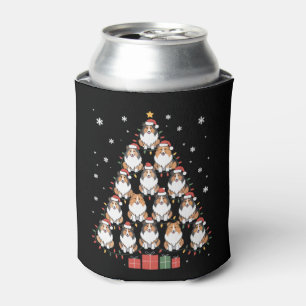 Christmas Sheltie Dog Tree Santa Hat Lights Xmas Can Cooler