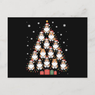 Christmas Sheltie Dog Tree Santa Hat Lights Xmas Holiday Postcard