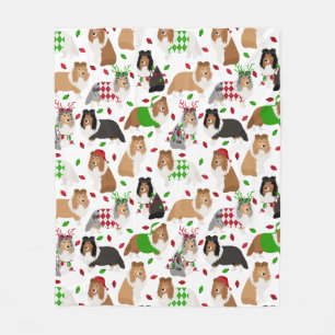 Christmas Sheltie Shetland Sheepdog Fleece Blanket