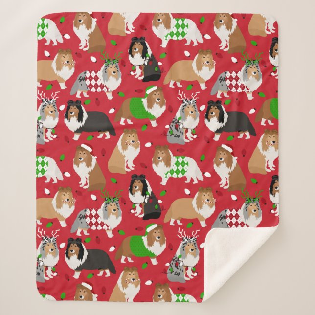 Christmas Sheltie Shetland Sheepdog Sherpa Blanket (Front)