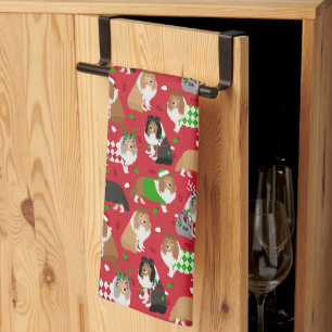 Christmas Sheltie Shetland Sheepdog Tea Towel