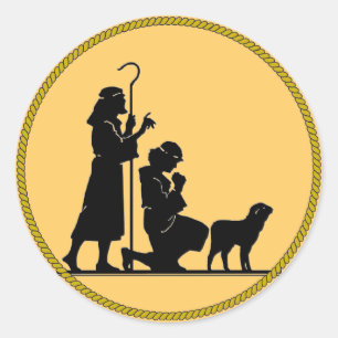 Christmas Shepherds Silhouette Classic Round Sticker