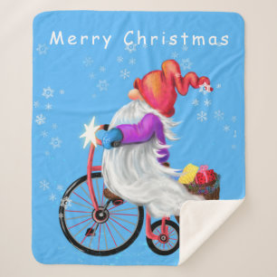 Christmas Sherpa Blanket Gnome with Bike and Gifts