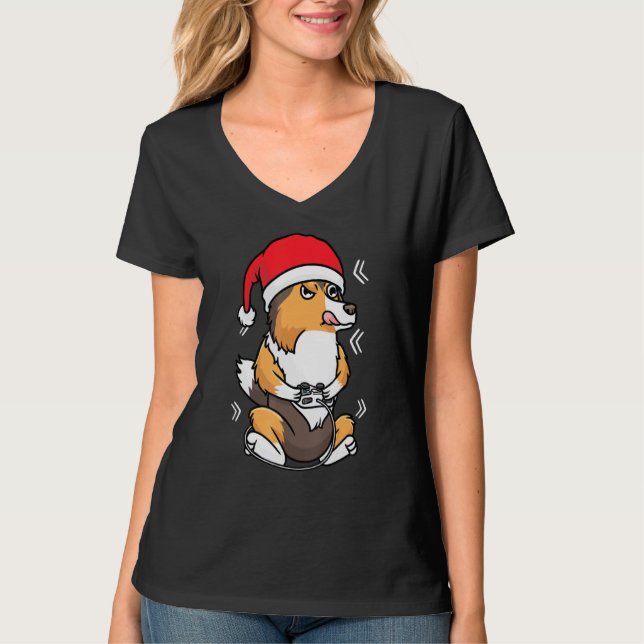 Christmas Shetland Sheepdog Sheltie Dog Gamer Vide T-Shirt (Front)