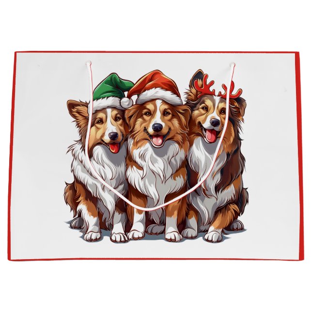 Christmas Shetland Sheepdogs Large Gift Bag (Front)