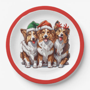 Christmas Shetland Sheepdogs Paper Plate