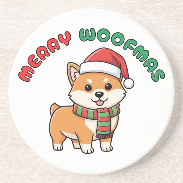 Christmas Shiba Inu Coaster: Merry Woofmas Coaster (Front)