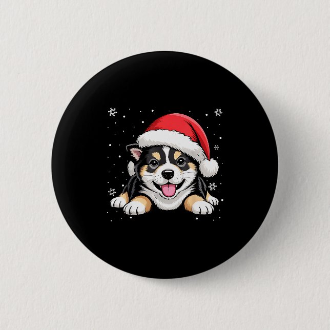 Christmas Shiba Inu Dog Wearing Santa Hat Pet Anim 6 Cm Round Badge (Front)