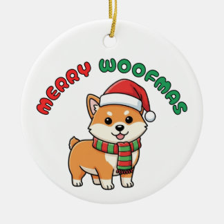 Christmas Shiba Inu Ornament: Merry Woofmas Ceramic Tree Decoration