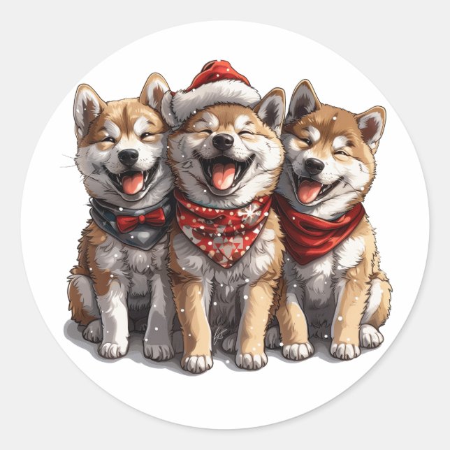 Christmas Shiba Inu Santa Dogs Classic Round Sticker (Front)