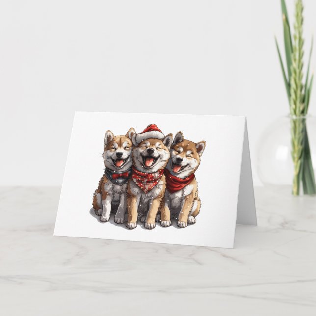 Christmas Shiba Inu Santa Dogs Holiday Card (Front)