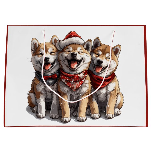 Christmas Shiba Inu Santa Dogs Large Gift Bag (Front)