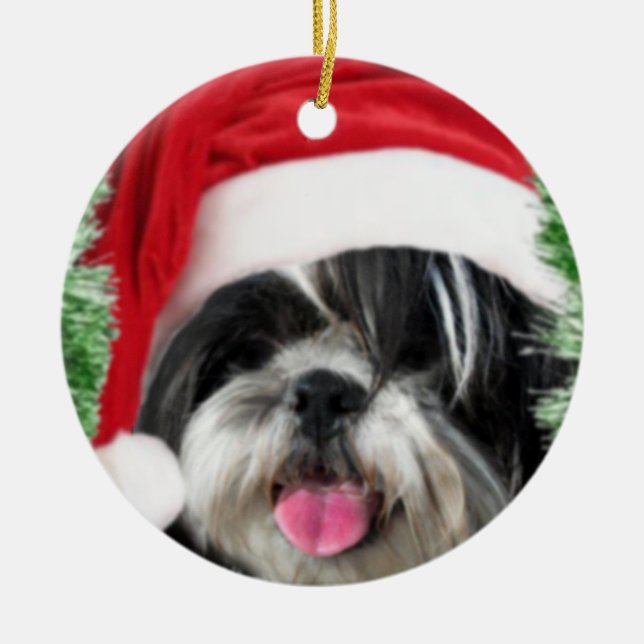Christmas Shih Tzu Ceramic Tree Decoration (Front)