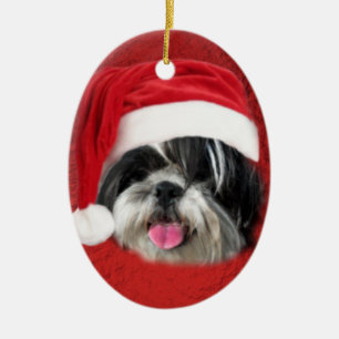 Christmas Shih Tzu Ceramic Tree Decoration
