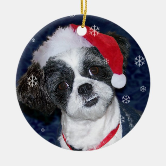 Christmas Shih Tzu Dog Ceramic Tree Decoration (Front)