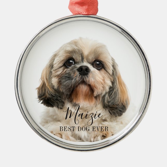 Christmas Shih Tzu Dog Personalised Pet Photo Metal Tree Decoration (Front)
