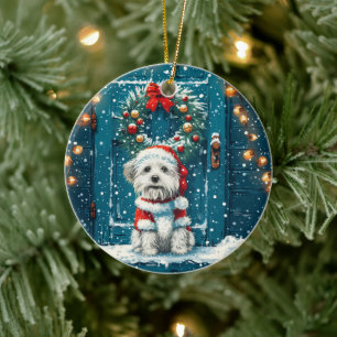 Christmas Shih Tzu Dogs Ceramic Tree Decoration