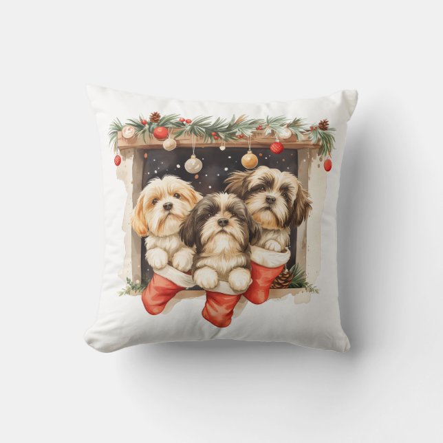Christmas Shih Tzu Dogs Cushion (Front)
