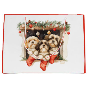 Christmas Shih Tzu Dogs Large Gift Bag