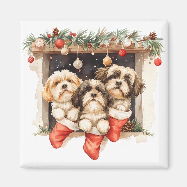 Christmas Shih Tzu Dogs Magnet (Front)