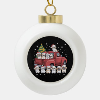 Christmas Shih Tzu Dogs Red Truck Santa Hat Tree Ceramic Ball Christmas Ornament