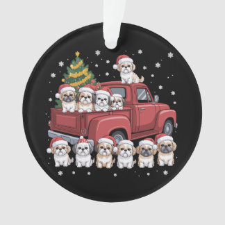 Christmas Shih Tzu Dogs Red Truck Santa Hat Tree Ornament