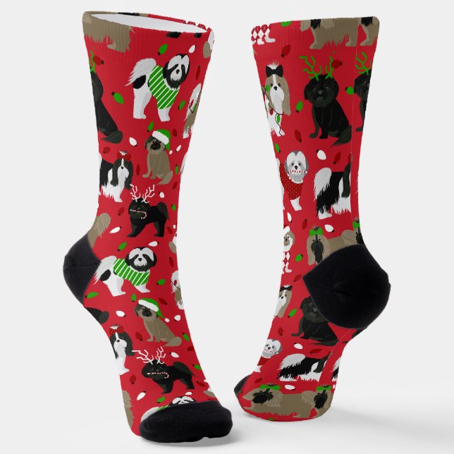 Christmas Shih Tzu Dogs Socks (Angled)