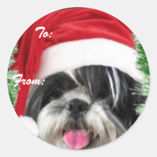 Christmas Shih Tzu Gift Tag Sticker
