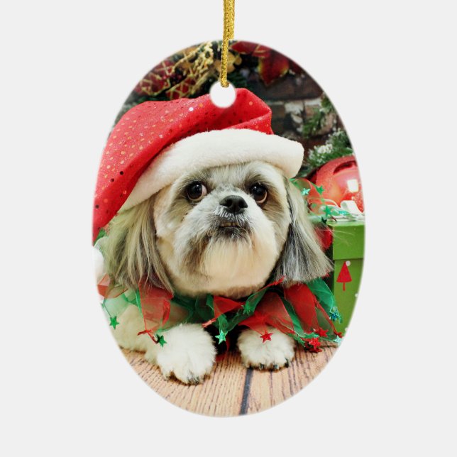 Christmas - Shih Tzu - Gizmo Ceramic Tree Decoration (Front)
