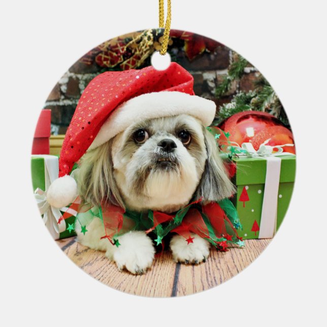 Christmas - Shih Tzu - Gizmo Ceramic Tree Decoration (Front)