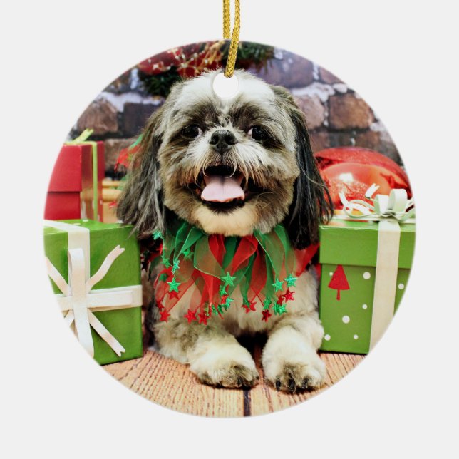 Christmas - Shih Tzu - Jake Ceramic Tree Decoration (Front)