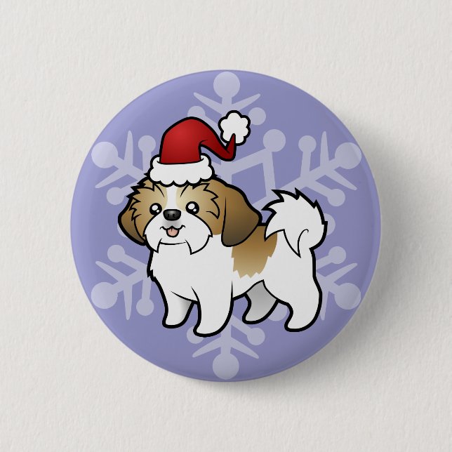 Christmas Shih Tzu (puppy cut) 6 Cm Round Badge (Front)