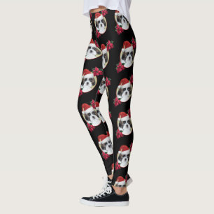 Christmas Shih Tzu puppy dog art leggings