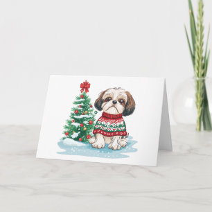 Christmas Shih Tzu Santa Dog Holiday Card