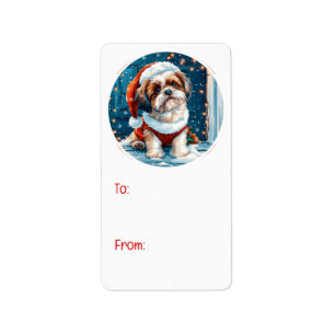 Christmas Shih Tzu Santa Dog Label