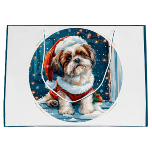 Christmas Shih Tzu Santa Dog Large Gift Bag