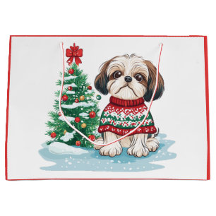 Christmas Shih Tzu Santa Dog Large Gift Bag