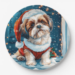 Christmas Shih Tzu Santa Dog Paper Plate
