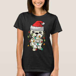 Christmas Shih Tzu Santa Hat Lights T-Shirt